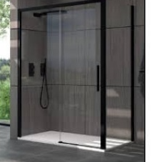 MAMPARA MOD ABU DABI (1FIJO+1CORREDERA +1LATERAL FIJO) CRISTAL INCOLORO PERFIL NEGRO
